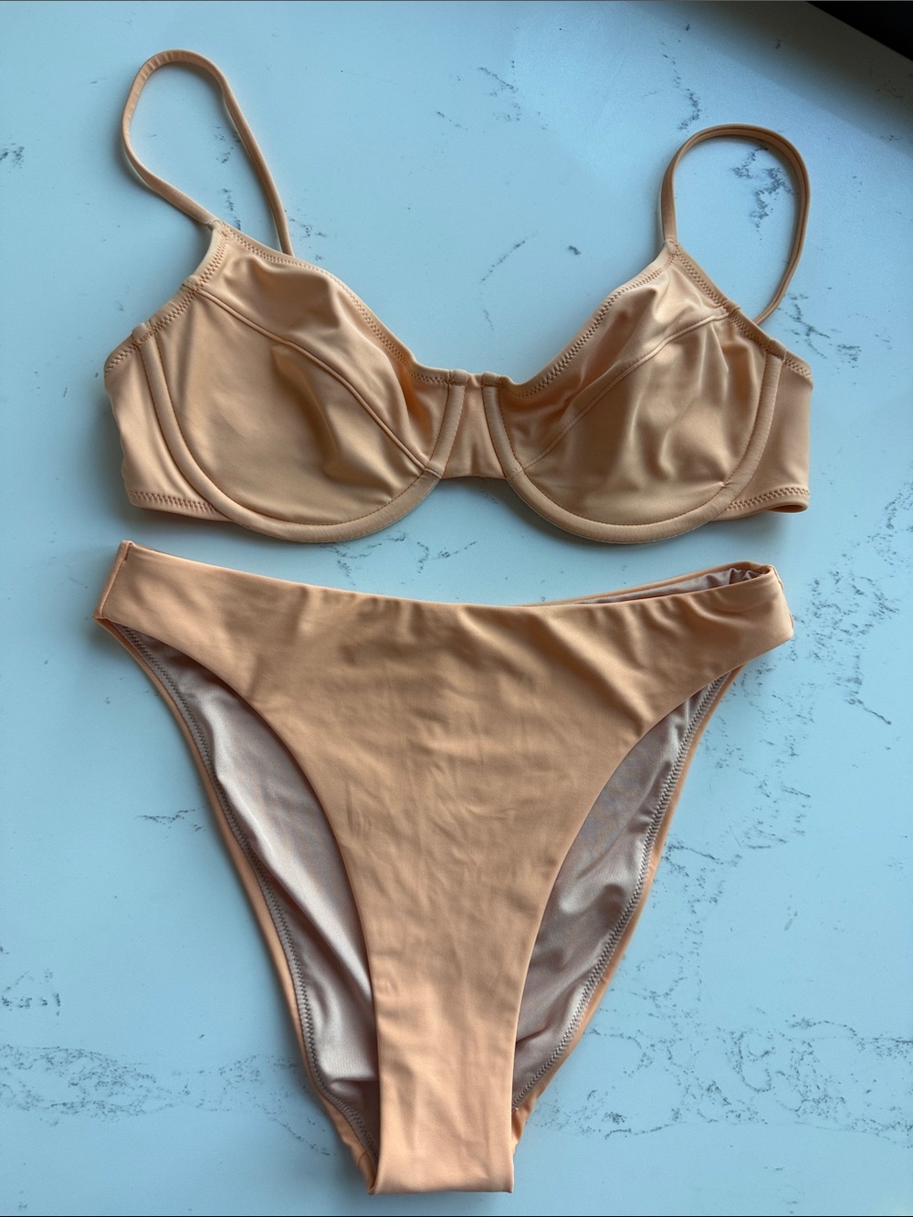 J Crew Peach Color Bikini Underwire Top 34D AND High Leg Bottoms Small/ Medium